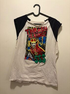 "Thrash Is King" Graphic Tee - White & Black Raglan Skater/Punk tee